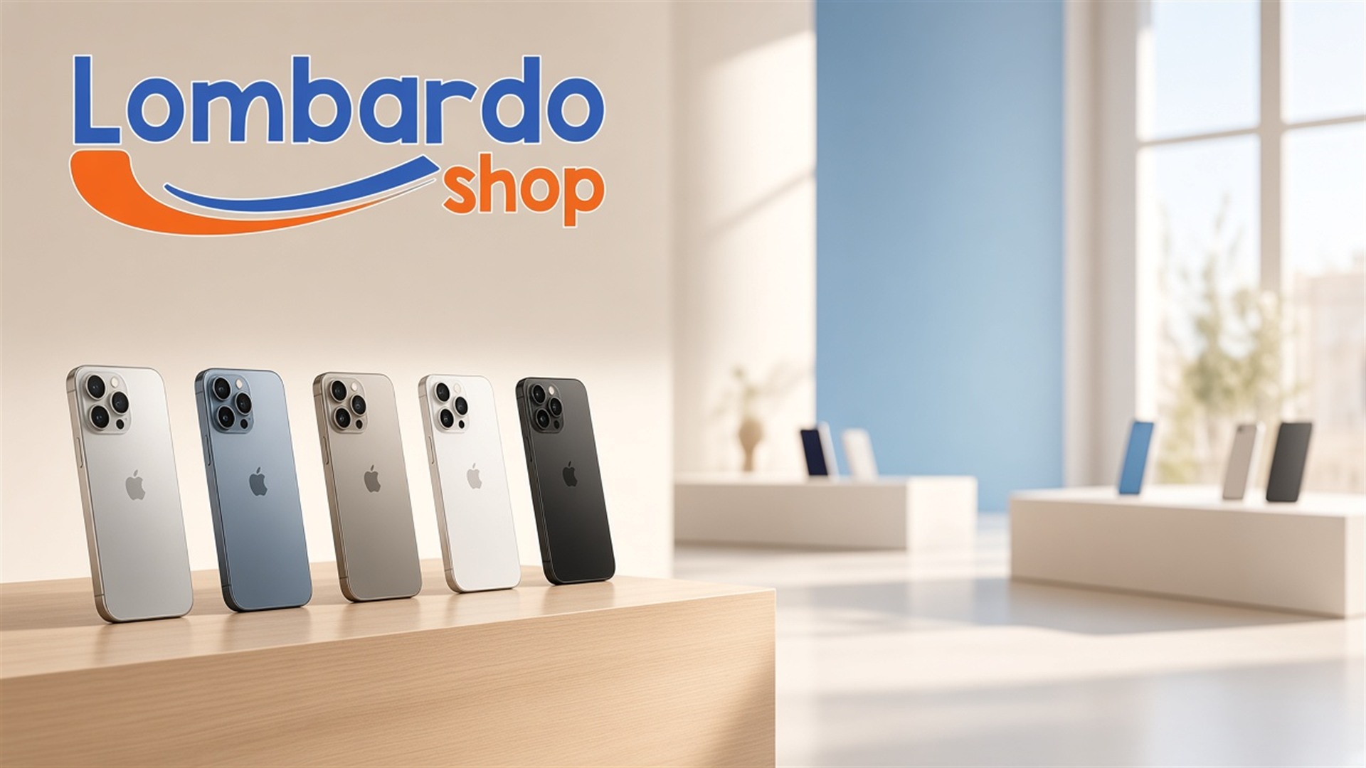 Lombardo Shop banner with logo and refurbished iPhones
